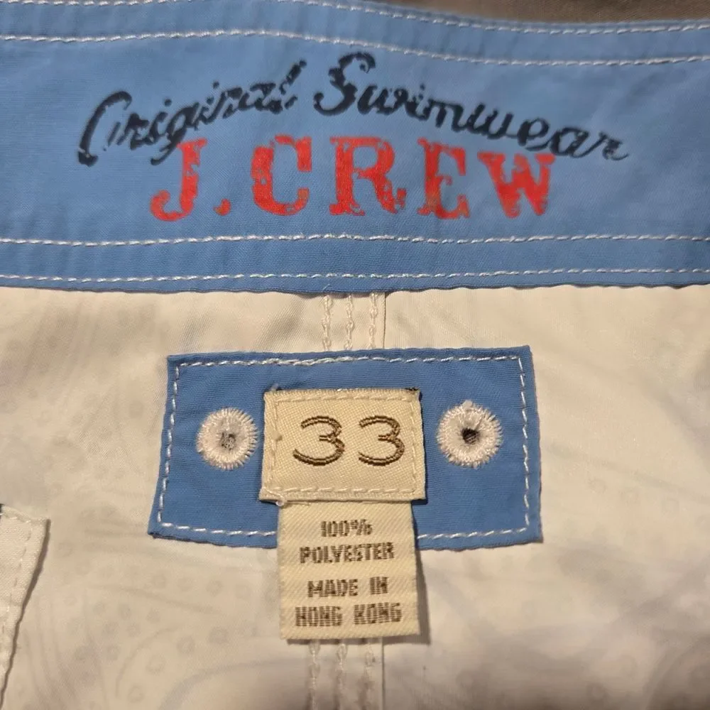 J. Crew Mens 33 Y2K Cargo Starfish Octopus Board Shorts Swim Trunks White Blue